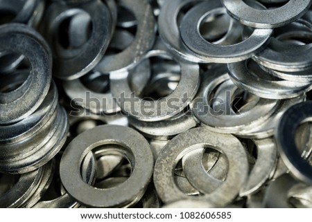 Close-up of steel washers or ring plates