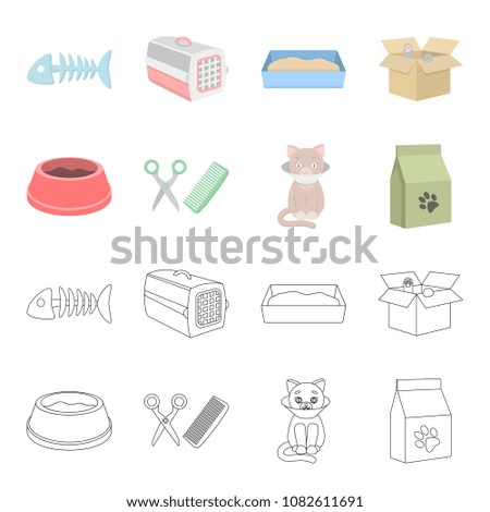 A bowl with food, a haircut for a cat, a sick cat, a package of feeds. at set collection icons in cartoon,outline style vector symbol stock illustration web.