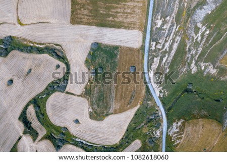 Aerial view. Agricultural field. Greenhouse.