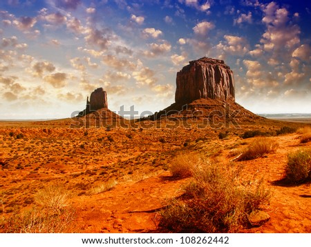 The famous Buttes of Monument Valley at Sunset, Utah, USA