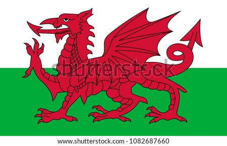 Wales flag with official colors and the aspect ratio of 3:5. Flat vector illustration. Royalty-Free Stock Photo #1082687660