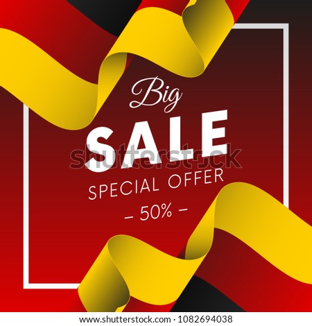 Big sale banner or sticker. Special offer. Fifty percent off. Germany flag. Vector illustration.