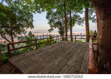 Scenic view (KHAO FA CHI VIEWPOINT). Gated For tourists A pavilion And the scenic walk. Ranong Province, Thailand