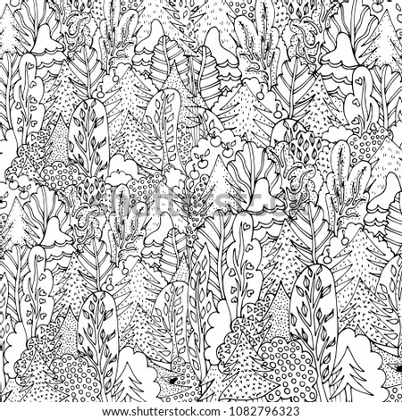 Trees in the forest.Vector illustration, sketch drawn by hand