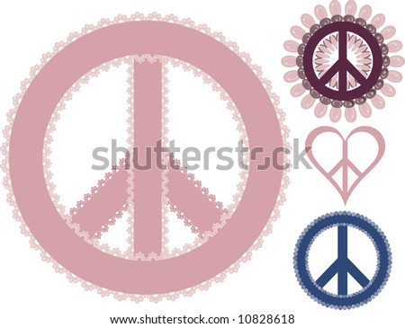 Peace symbols with lace and pearls. No gradients.