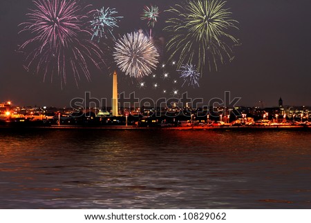 fireworks celebration over washington dc skyline