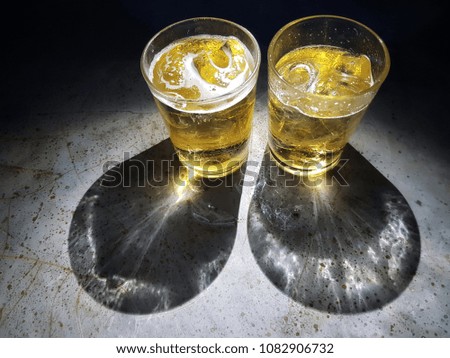 Beer glass with shadow. Still life food photos.