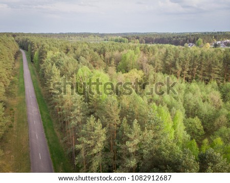 Road from above, aerial shot of forest road
