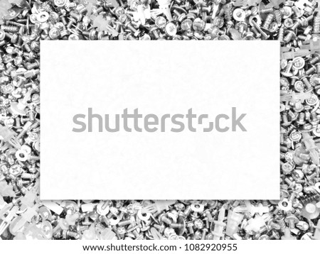 Black and white background with screws for computer assembly. Can be used for cards,  postcards.