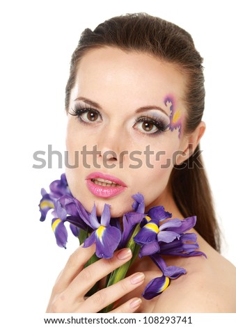 Beautiful woman with flower iris