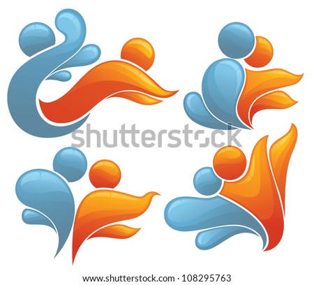 love and war, vector collection of water and fire symbols and people concepts