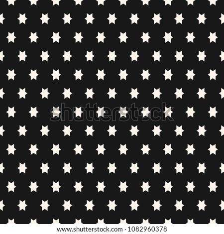 Simple black and white seamless pattern with small star shapes. Vector abstract geometric texture. Funky monochrome background. Stylish dark repeat design for decoration, fabric, covers, websites