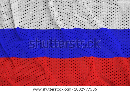 Russia flag printed on a polyester nylon sportswear mesh fabric with some folds
