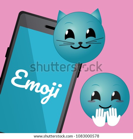 Cute emojis with smartphone cartoons
