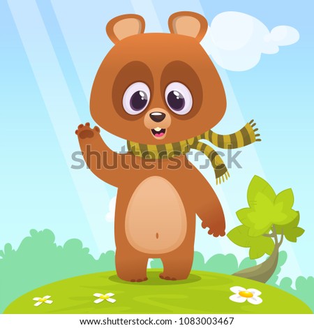 Cartoon vector illustration of a bear waving hand. Big cartoon animals collection. Design for children book illustration