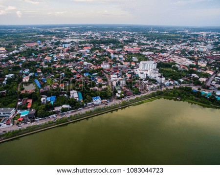 High angle landscape of the city in Thailand.