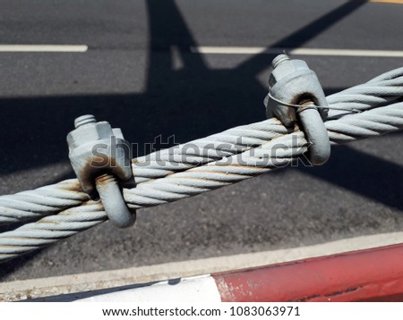 Close up steel wire rope lifeline on the bridge