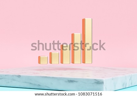Golden Signal of Music Icon on Pink Background . 3D Illustration of Golden Audio, Impulse, Music, Signal, Sound Icons on Pink Color With White Marble.
