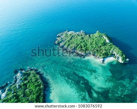 beautiful tropical island , amazing nature background , white sand and clear water of Thailand ocean, top view from drone