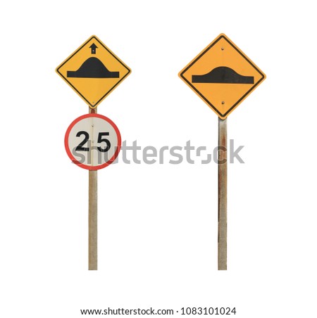 Mound slope Traffic Signs isolated on white background and have clipping paths with create from pen tool function of Photoshop.
