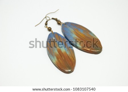 Exclusive boho style earrings of polymer clay with gradient. Handmade jewelry.