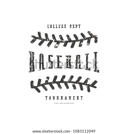 Emblem of baseball team. Graphic design with rough texture for t-shirt. Black print on white background