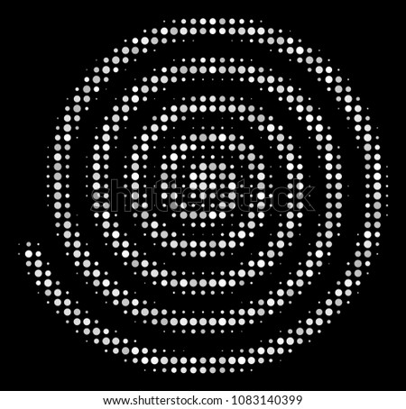 Hypnosis halftone vector icon. Illustration style is pixelated iconic hypnosis symbol on a black background. Halftone texture is created with circle blots.
