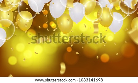 abstract vector background with bokeh effect and Vector party balloons illustration. Confetti and ribbons flag ribbons, Celebration 