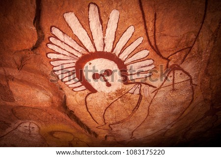 Aboriginal cave paintings in the Kimberley, Western Australia.  Royalty-Free Stock Photo #1083175220