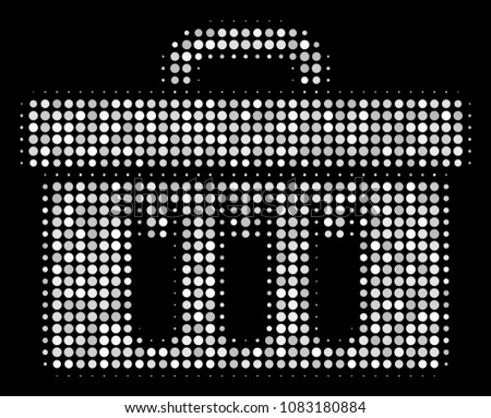 Analysis halftone vector icon. Illustration style is pixel iconic analysis symbol on a black background. Halftone texture is build from spheric blots.