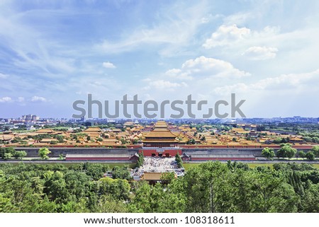View on the impressive, vast Forbidden City in Beijing, China