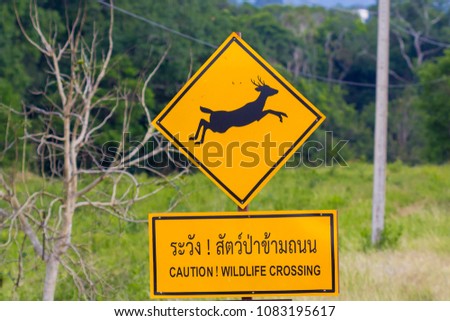 Road Sign for Animal crossing in National P ark ,Thailand