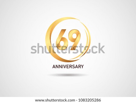 69 golden anniversary number inside gold circle swoosh isolated on white background