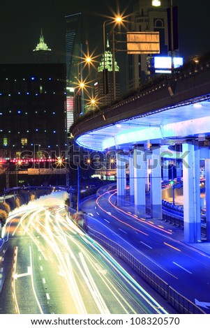 Megacity Highway at night with light trails in shanghai china