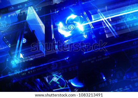Mining concept cyber space with multiple gpu video cards farm. Cryptocurrency Mining Concept, Gpu process in blockchain for hashing and get bitcoin reward. Royalty-Free Stock Photo #1083213491
