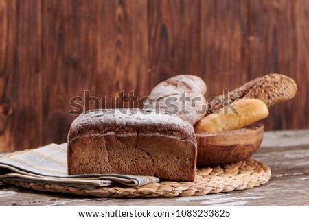 black bread on wooden table