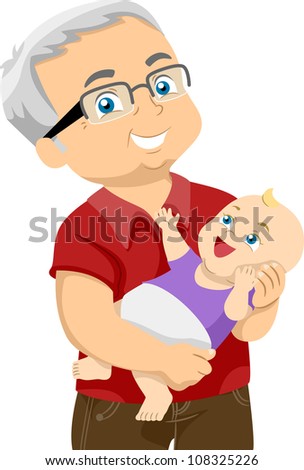 Illustration Featuring an Elderly Man Holding His Grandchild