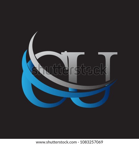 initial letter CU logotype company name colored blue and grey swoosh design. vector logo for business and company identity.