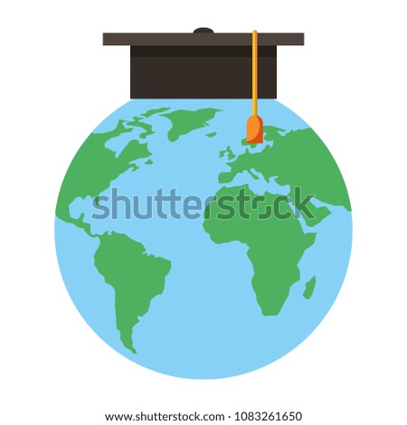 world planet earth with graduation hat