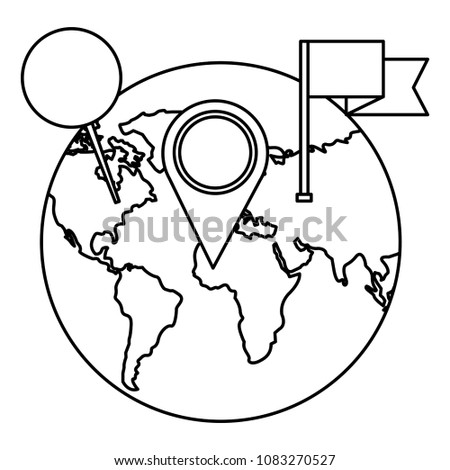 world planet with pin location and flag