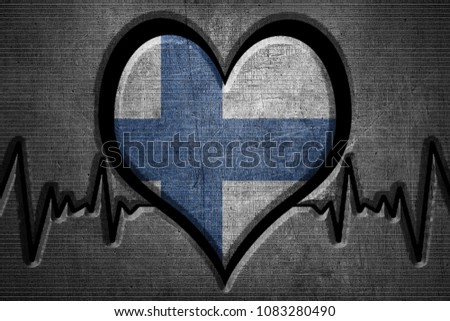 Iron heart beat with flag of Finland