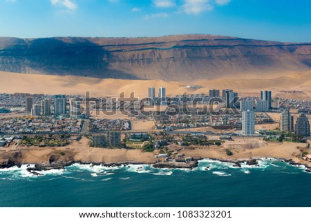 Aerial view of Iquique, a northen port in the Atacama desert in Chile