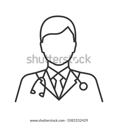 Doctor linear icon. Medical worker. Thin line illustration. Practitioner. Contour symbol. Raster isolated outline drawing
