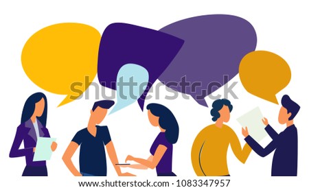 Vector illustration, flat style, businessmen discuss social network, news, social networks, chat, dialogue speech bubbles