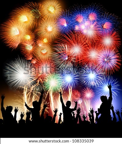 fireworks with happy people Royalty-Free Stock Photo #108335039
