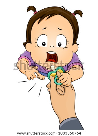 Illustration of a Kid Girl Trying to Get Her Pacifier Back from Parent