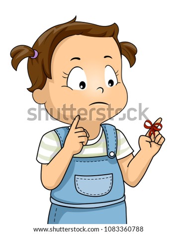 Illustration of a Kid Girl with a Red Ribbon Tied on Her Pointing Finger as a Reminder