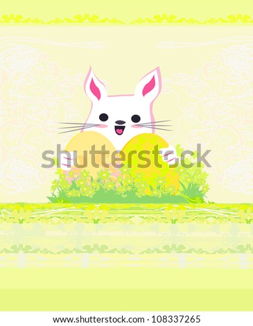 Illustration of happy Easter bunny carrying egg