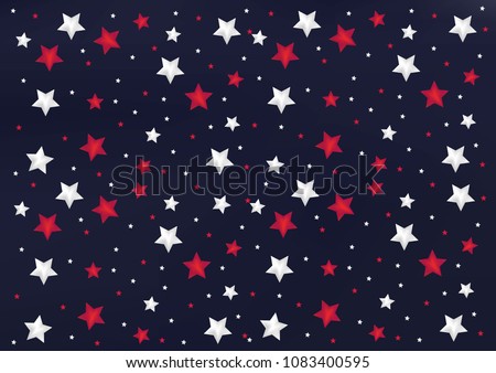 Abstract pattern with red and white stars on dark blue background.-Firework Display, American Flag, Night, Confetti, Decoration