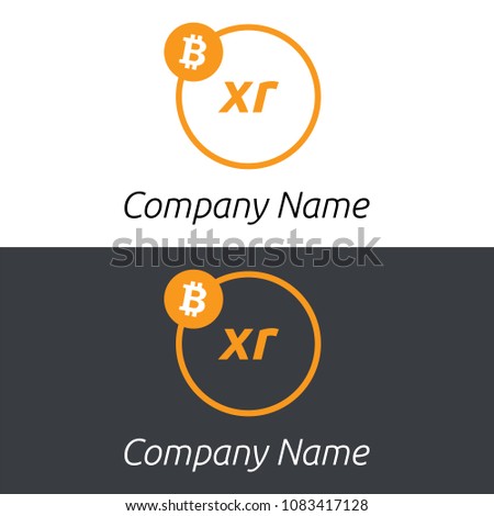 Bitcoin XR letters business logo with bitcoin icon and modern design template elements. Two colors background.